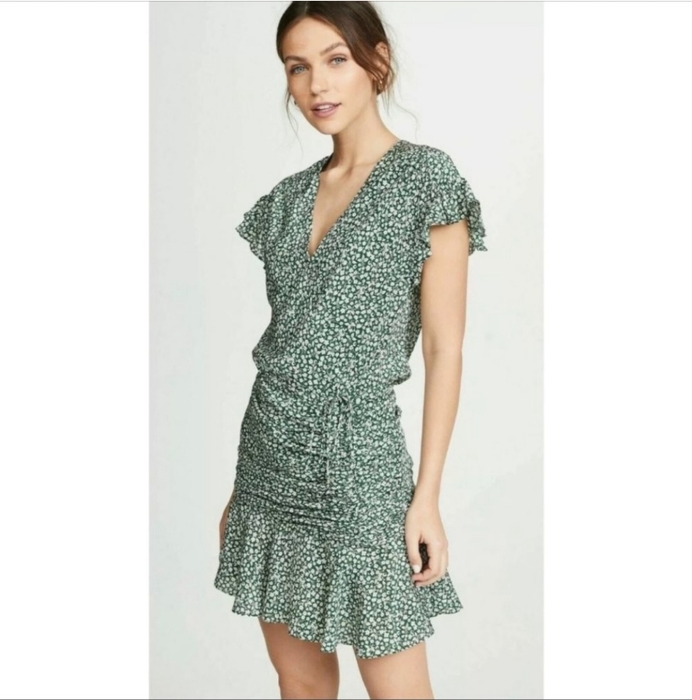 Veronica Beard Marla Green Floral Silk Ruffle Dress Size 0